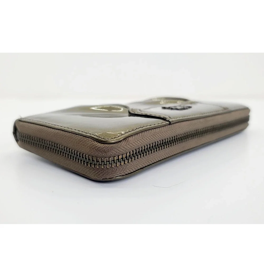 Coach Bifold Accordion Wallet Green Olive ID's Cards Bills Coins Round Zip - Picture 3 of 8